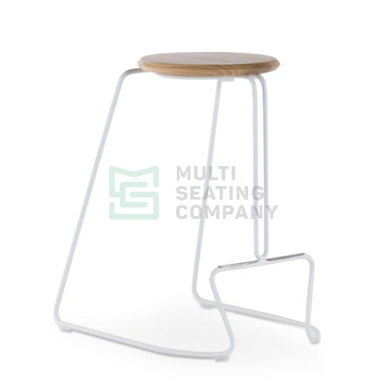 LULU STOOL 650MM - WHITE FRAME / WITH NATURAL TIMBER SEAT
