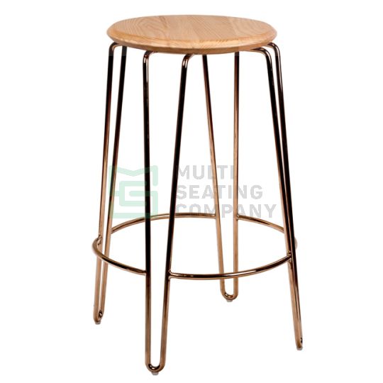 Otto Stool 650mm Natural Timber Seat - Rose Gold Frame